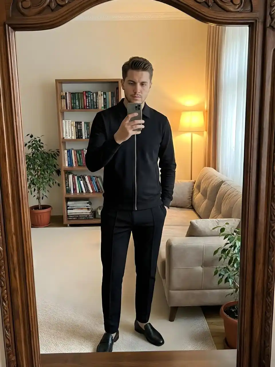 Erkaklar sport kostyumi dvoyka, fermuarli olimpiyka va shim, kundalik kuz-qish komplekti