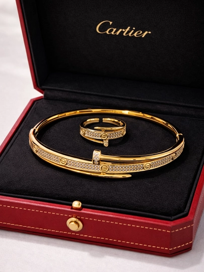 Женский браслет с кольцом Cartier Love, Cartier Clash, Cartier Nail, Bvlgari, Vanclef — FSNLADY-CARTIER-ЗОЛХАКИ-18