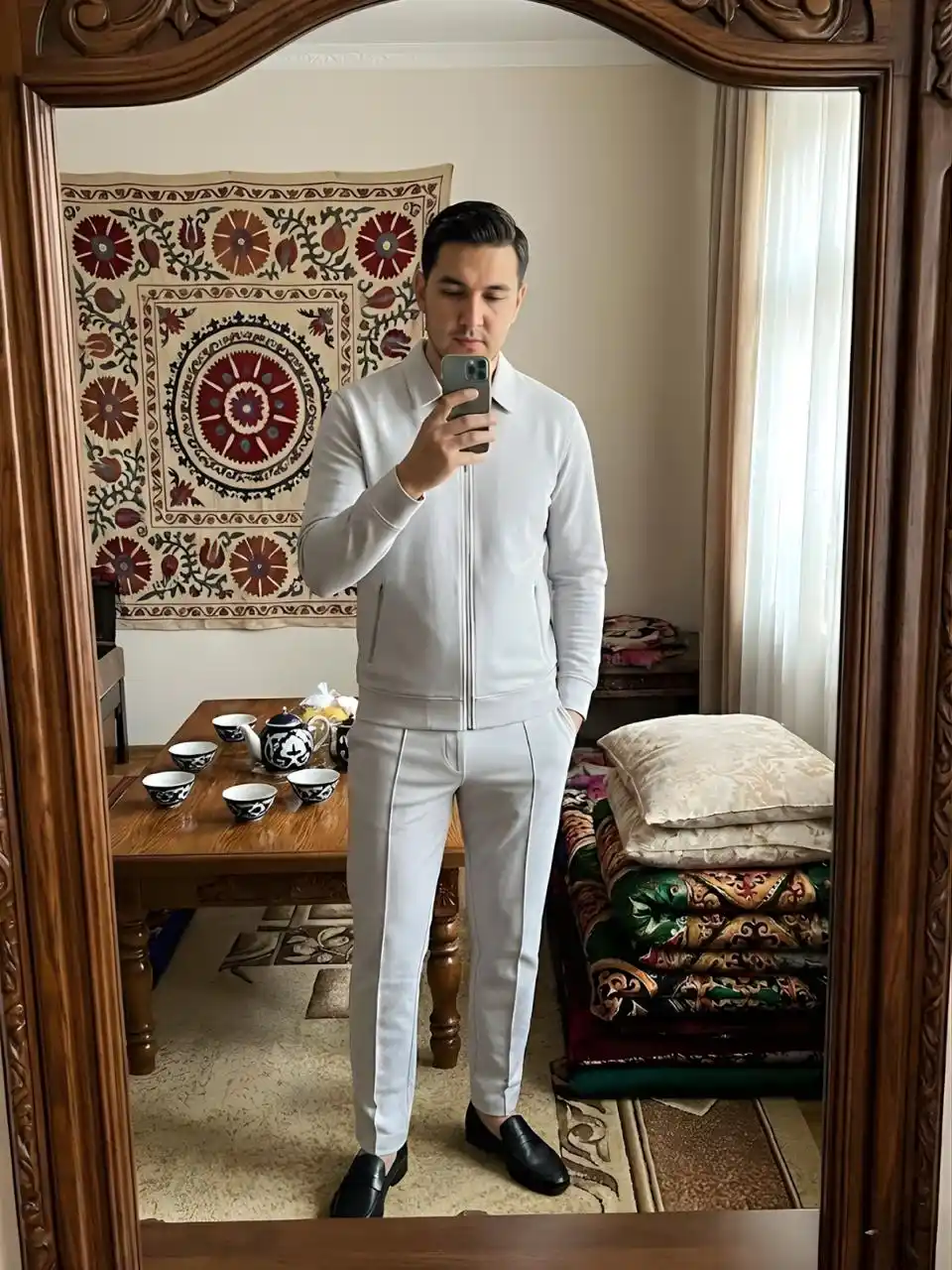 Erkaklar sport kostyumi dvoyka, fermuarli olimpiyka va shim, kundalik kuz-qish komplekti