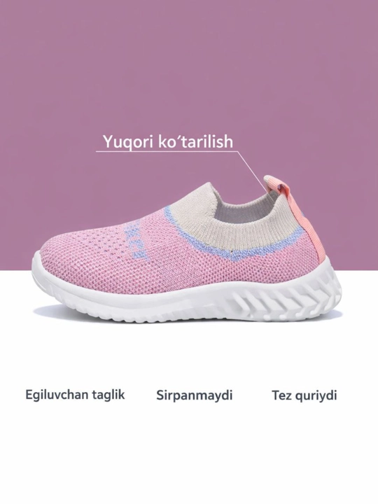 Qizlar va o‘g‘il bolalar uchun nafas oluvchi, yengil, 21-30 o‘lchamdagi slipon krossovkalar