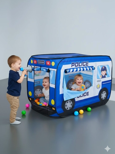 Детская игровая палатка Police автобус, складной домик с шариками