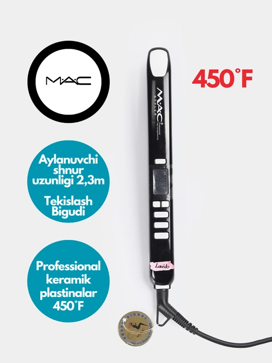 Professional to‘g‘rilagich, soch dazmoli MAC MC-2021, keramik, LCD displeyli