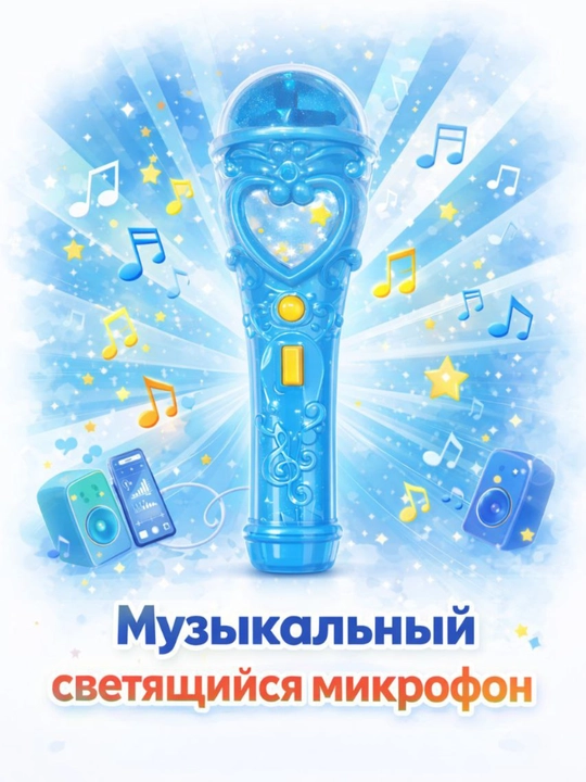 Bolalar uchun o‘yinchoq mikrofon, musiqa o‘yinchog‘i, yoritgichli batareya tovushi