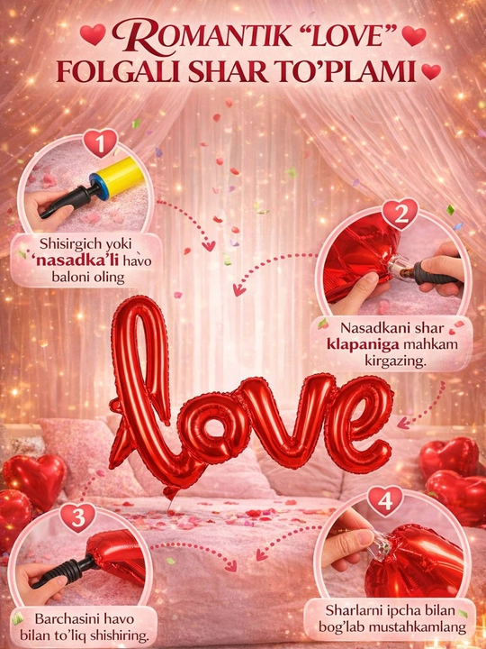 Katta shar yurak, bantik, I love you, 14 fevral uchun, tug‘ilgan kun sharlar to'plami