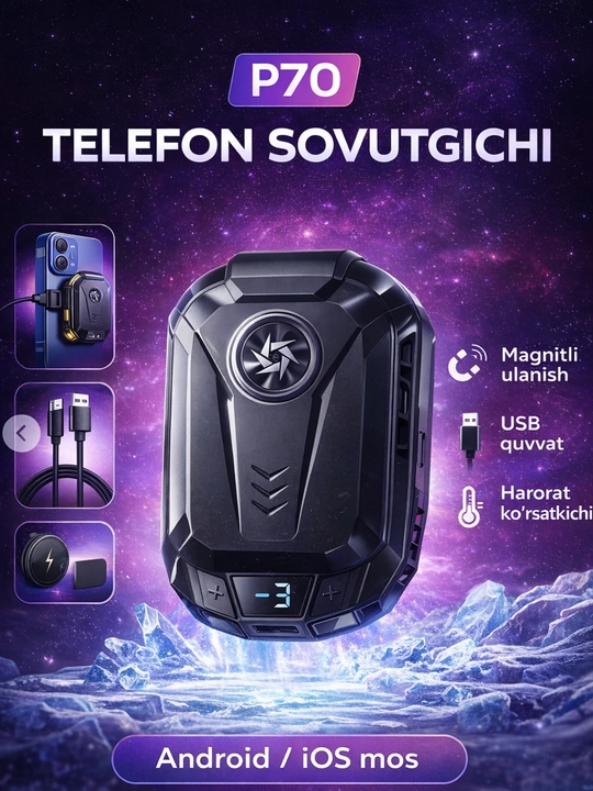 Magnitli va qisqichli telefon sovutgichi (RGB, Type-C)