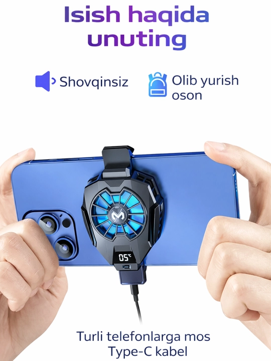 Magnitli va qisqichli telefon sovutgichi (RGB, Type-C)
