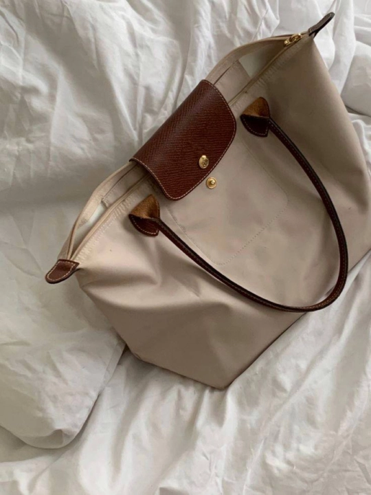 Maktab sumkasi, katta, ayollar uchun, Longchamp uslubida, o‘lchami M, tovut, shopper, A4 formatda