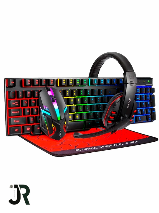C53 o‘yin paketi, RGB yoritgichli, 4 tasi 1 da, USB interfeysli, qizil/qora