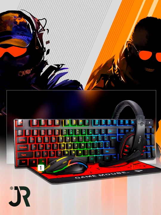 C53 o‘yin paketi, RGB yoritgichli, 4 tasi 1 da, USB interfeysli, qizil/qora
