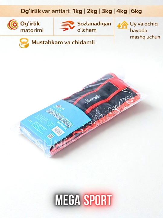 Oyoq va qo‘l uchun og‘irlashtirgich 2 dona, 1–6 kg, o'lchami sozlanadigan og‘irliklari