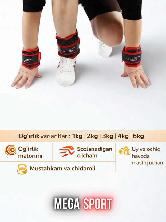 Oyoq va qo‘l uchun og‘irlashtirgich 2 dona, 1–6 kg, o'lchami sozlanadigan og‘irliklari