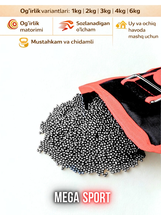 Oyoq va qo‘l uchun og‘irlashtirgich 2 dona, 1–6 kg, o'lchami sozlanadigan og‘irliklari