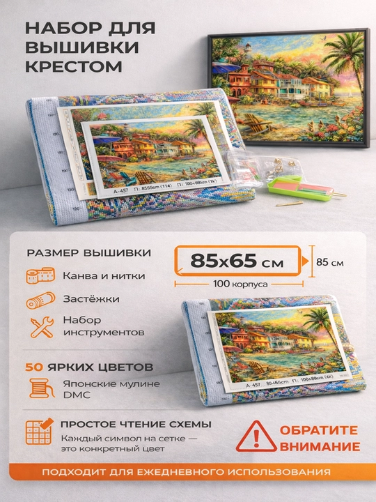 Вышивка крестом «Закат у тропической бухты», 85×65 см - 