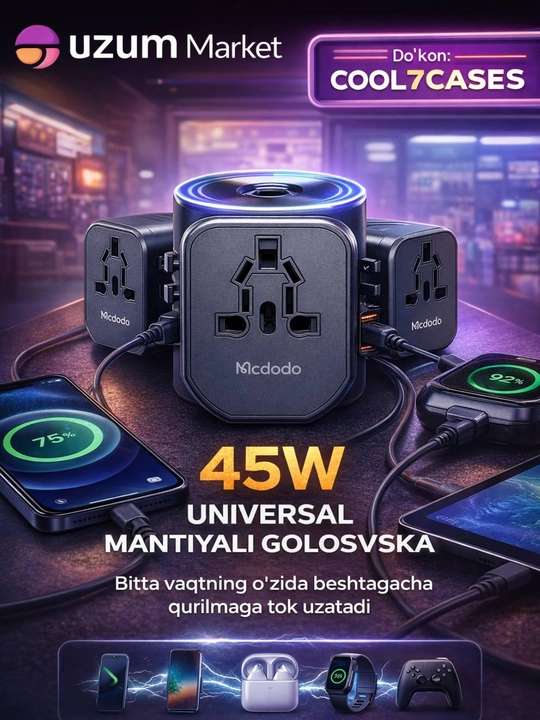 Mcdodo Universal quvvatlagich 45W type-s kabel, tez zaryadlovchi - 