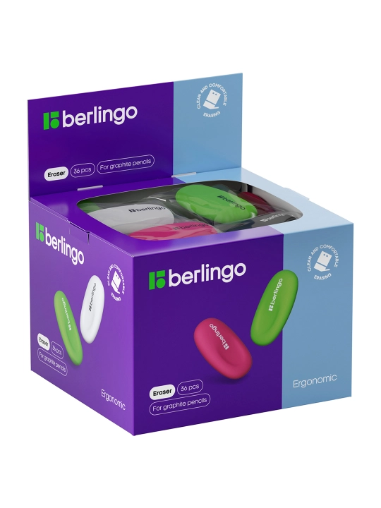Ластик Ассорти Berlingo 5 шт. "Ergonomic",овальный, термопласт резина, 50*30*8 мм, Blc_00240