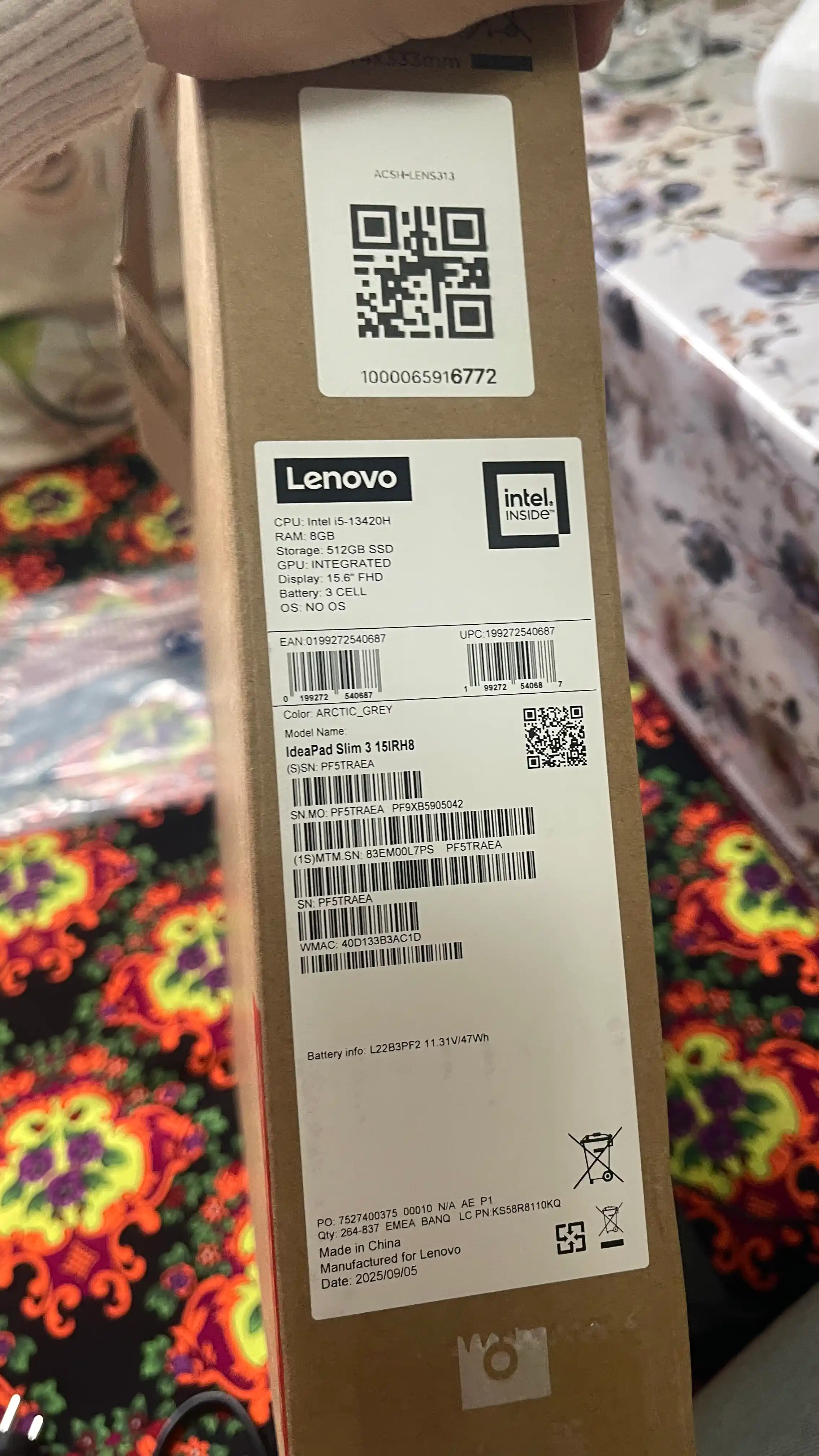 Lenovo IdeaPad Slim 3 — AMD Ryzen 5-40, 8 ГБ DDR5, SSD 512 ГБ, 15.6″ FHD IPS, Win 11 Pro