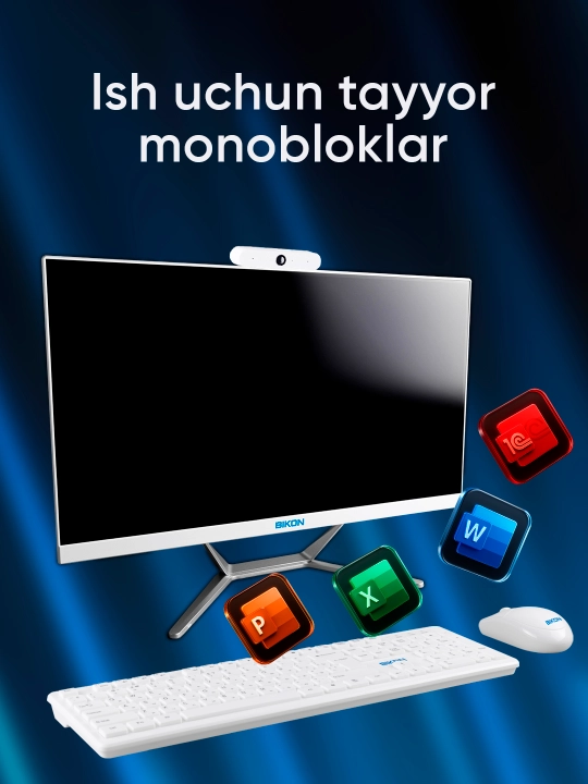 Monoblok BIKON 24" ekran, oq, Intel Core i7, SSD 128, 256, 512, 1000 GB, DDR3 8 GB