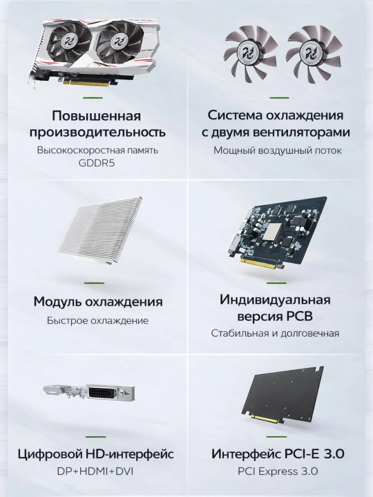 Видеокарта Peladn KAITIAN GTX 1050 Ti 4GB GDDR5, 128-bit, Dual Fan — для игр и работы