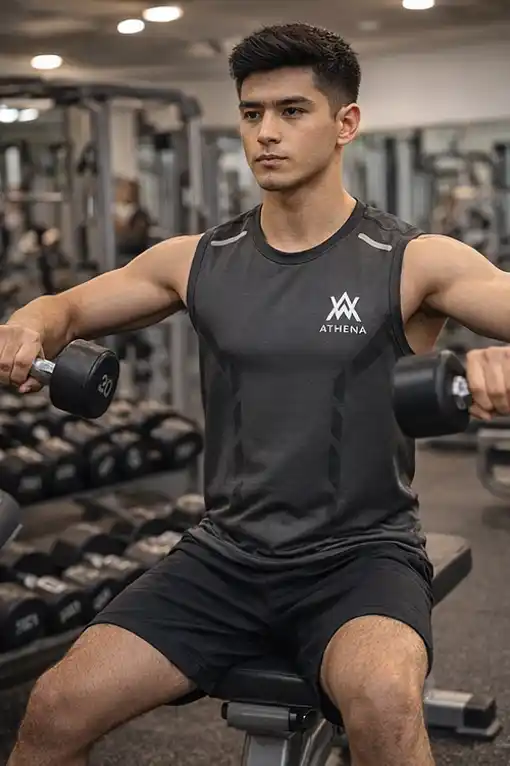 Erkaklar uchun sport maykasi, yengsiz, zal, fitnes va mashg‘ulotlar uchun, tez quriydigan