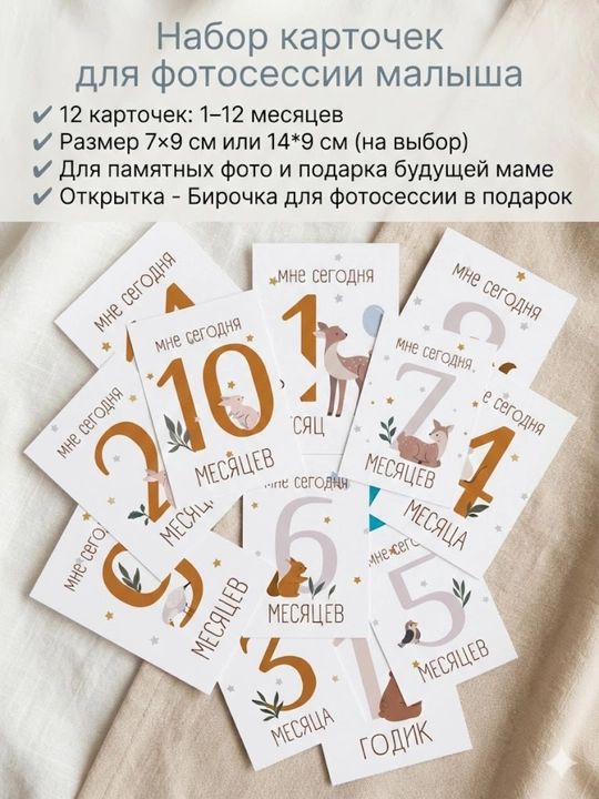 Карточки для фотосессии новорождённых помесяцам для мальчика и для девочки наборы на выбор