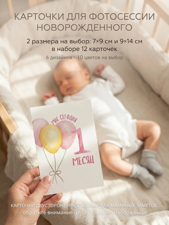Yangi tug‘ilganlar fotosessiyasi uchun oylar bo‘yicha kartochkalar — o‘g‘il va qiz uchun - 