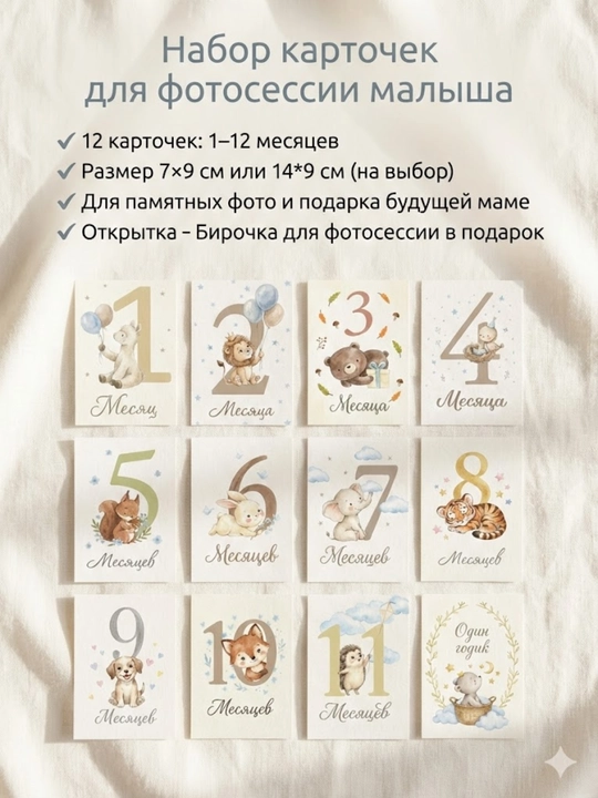 Карточки для фотосессии новорождённых помесяцам для мальчика и для девочки наборы на выбор
