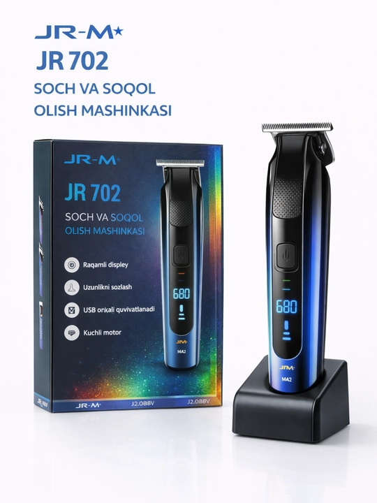 JR-M JR702 professional soch va soqol olish mashinkasi, LED displeyli - 