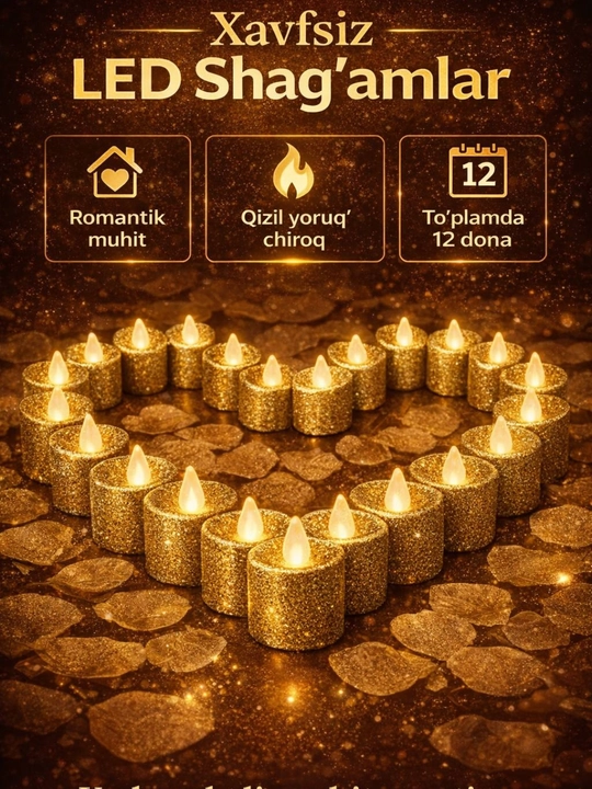Свечи без огня в форме сердца, LED-подсветка, наборы по 5, 12 и 24 штуки - 