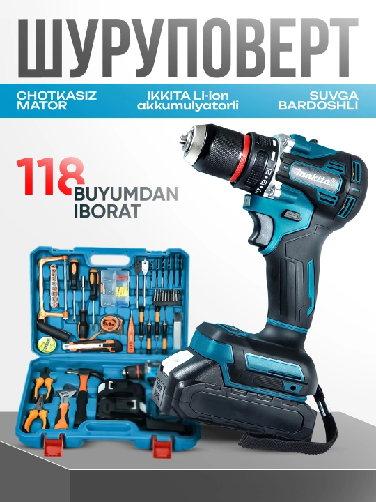 Akkumulyatorli to'plam, shurup buragich, 24/118 jihozlar - 