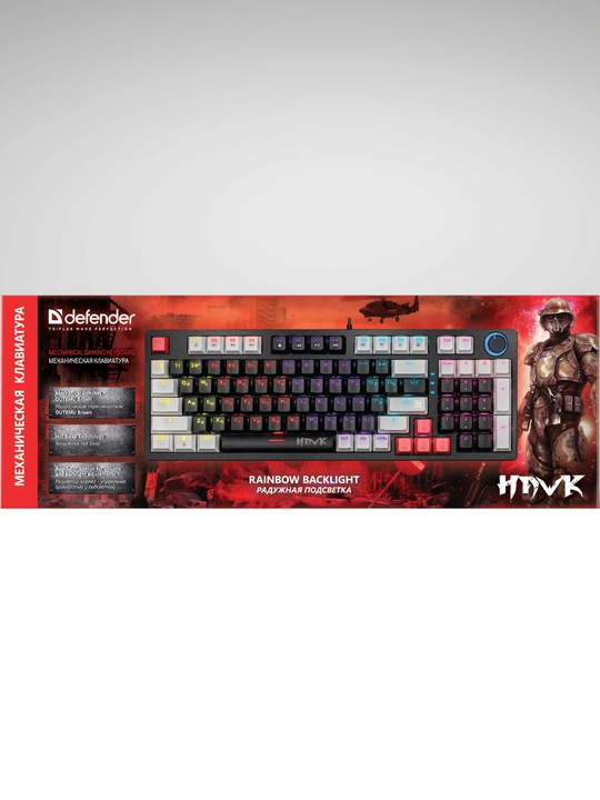 Механическая игровая клавиатура Defender Hawk GK-418 DL, RGB, Blue Switches - 
