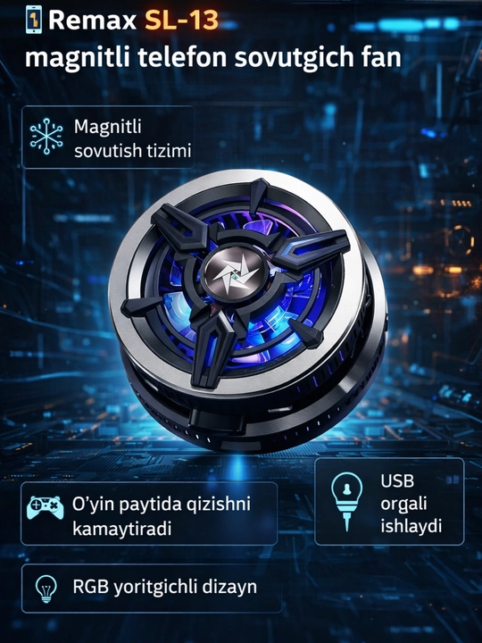 Remax SL-10 magnitli telefon sovutgich fan, yoritgichli - 