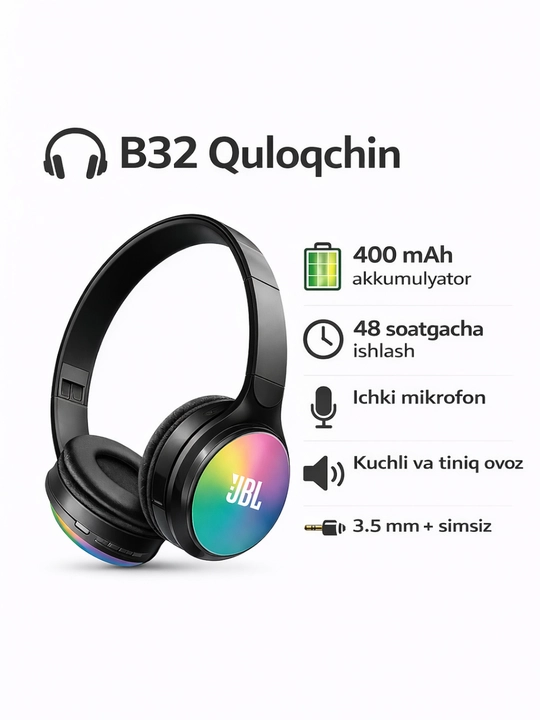 Simsiz quloqchinlar mikrofon va ovoz boshqaruvi bilan – 48 soat ishlash - 