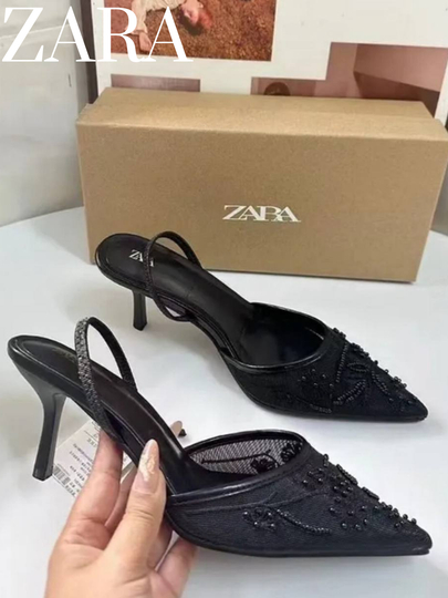 ZARA model ayollar nafis tufli munchoq bezakli kabluk 6 sm Turkiya razmerga razmer