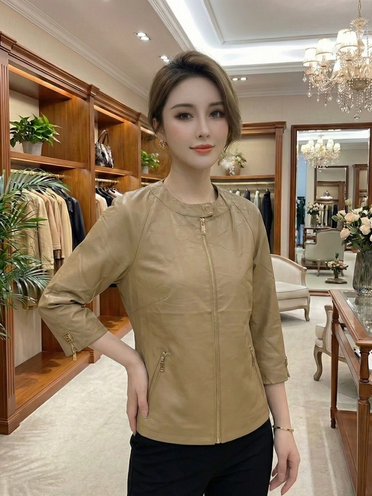 Ayollar vetrovkasi, ekocharmdan tikilgan ayollar mavsumiy kurtka, yengil yoqasiz vetrovka