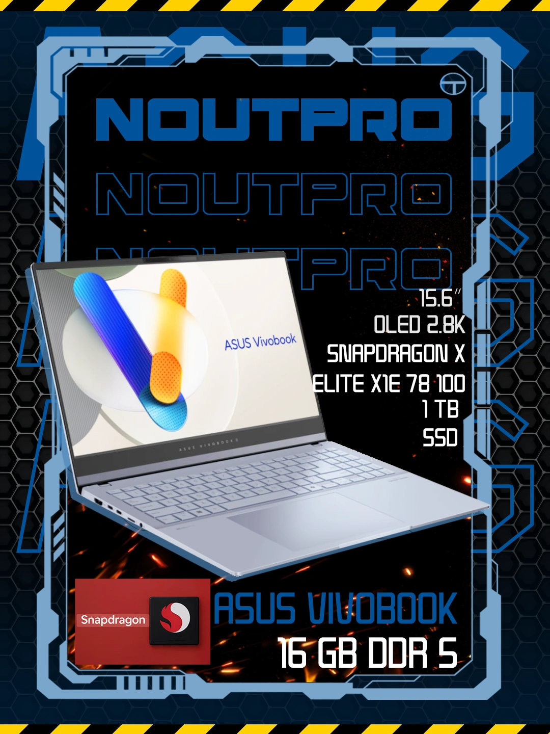 Ноутбук Asus Vivobook,SNAPDRAGON X ELITE X1E 78 100,RAM 16 GB DDR5,1 TB SSD,15.6 OLED 2.8K за 9999900 сум со скидкой 50%. Uzum Market