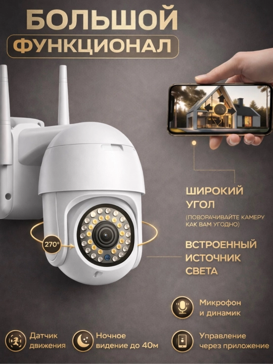 Wi-Fi камера видеонаблюдения с ночным видением, поворотом 360, датчиком движения