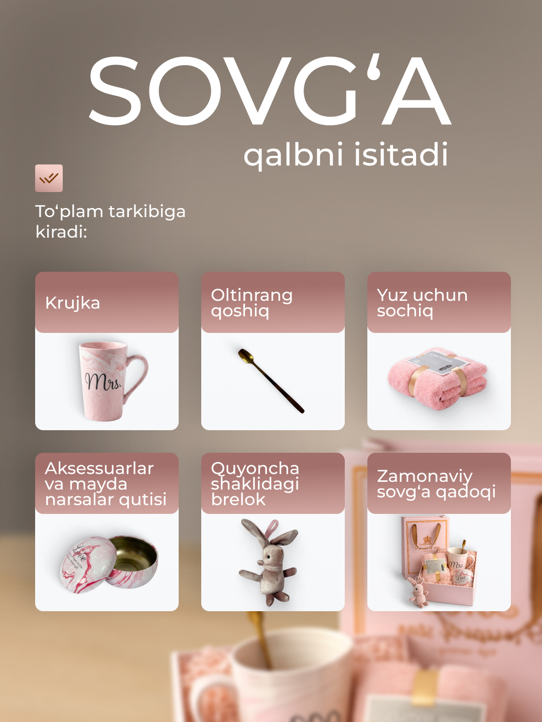 Qutidagi sovg‘a to‘plami, o‘qituvchi, ona, ota, qiz, yigit, buvi uchun sovg‘a