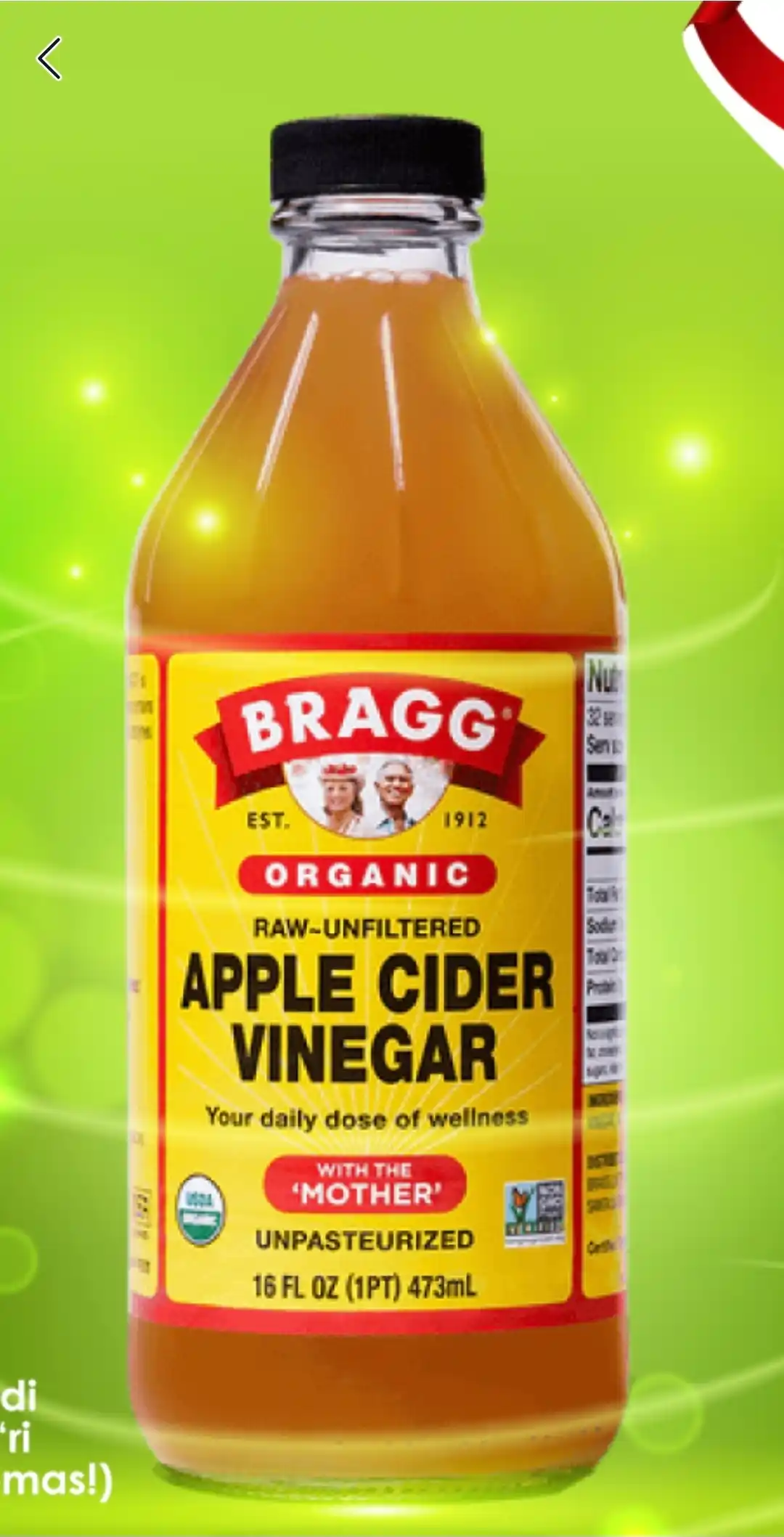 Bragg sirkali organik olma sirkasi, filtrlanmagan, 473 ml