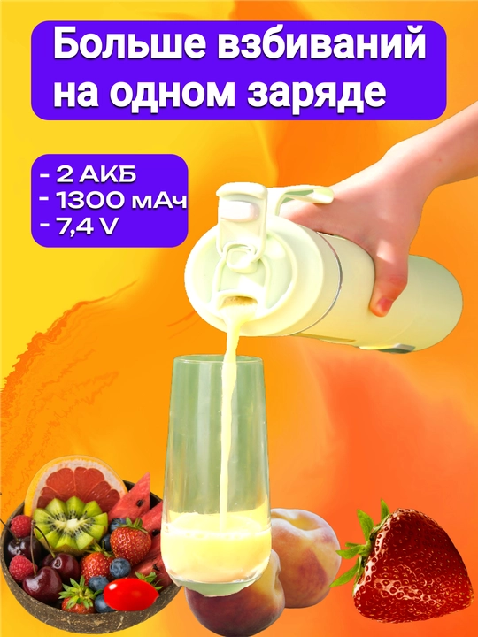 Kokteyllar uchun ko‘chma blender, simsiz mini-blender, spiral ko‘pirtirgichli sheyker