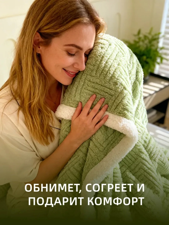 Плед покрывало «Овечка», 200×230 — двухслойный, тёплый, пушистый, новогодний подарок