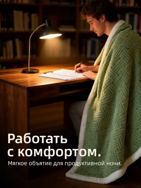 Плед покрывало «Овечка», 200×230 — двухслойный, тёплый, пушистый, новогодний подарок