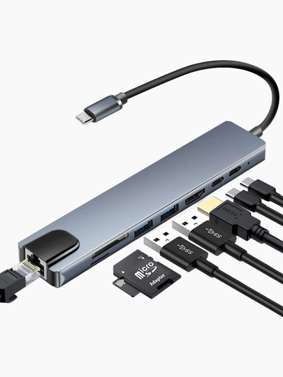 HVV 8-в-1 USB-C Хаб с 4K HDMI, RJ45 и SD/TF для MacBook и Windows