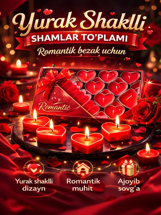 Shamlar To‘plami 25-50 dona– Romantik Dekor va Bayramlar Uchun (Yurak & Tea Light) - 
