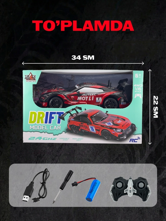 Radio boshqaruvli drift mashina, pultli mashina, mashtab 1:24, rc car drift