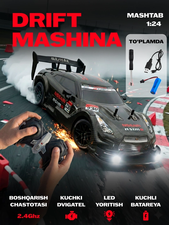 Radio boshqaruvli drift mashina, pultli mashina, mashtab 1:24, rc car drift - 