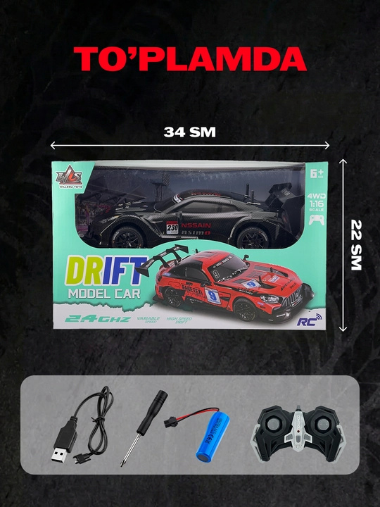 Radio boshqaruvli drift mashina, pultli mashina, mashtab 1:24, rc car drift
