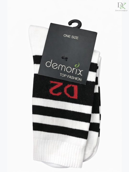 Zamonaviy Demorix D2 oq-qora chiziqli paypoq, yumshoq paxta, 24/7 qulaylik, juda qulay