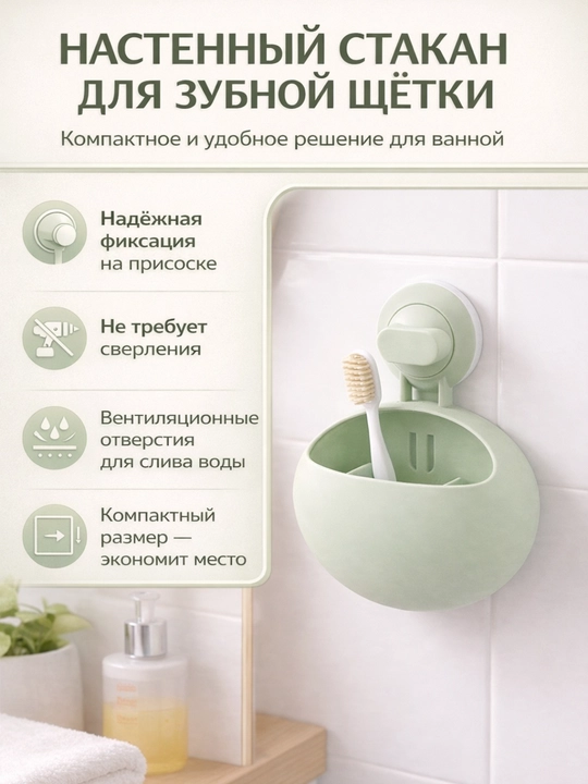 Devorga o‘rnatiladigan so‘rg‘ichli tish cho‘tkasi uchun stakan - 