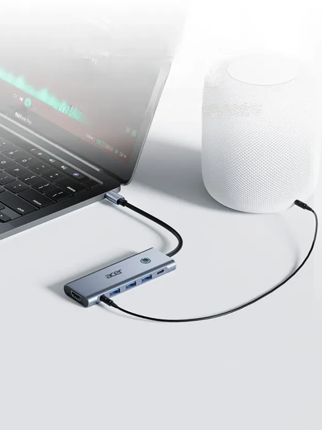 Acer HY41-T9 USB-C ko‘p portli HUB — HDMI, RJ45, USB3.0, SD/TF, PD, Audio 2