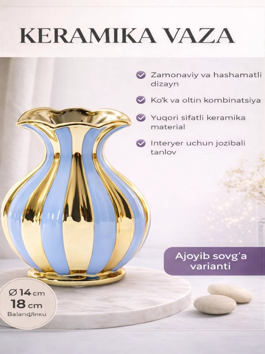 Keramik vaza - interyer uchun zamonaviy dizayn, diametri 10-15 sm, balandligi 18-19 sm - 